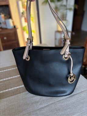 Michael Kors Black Tote with Beige Straps